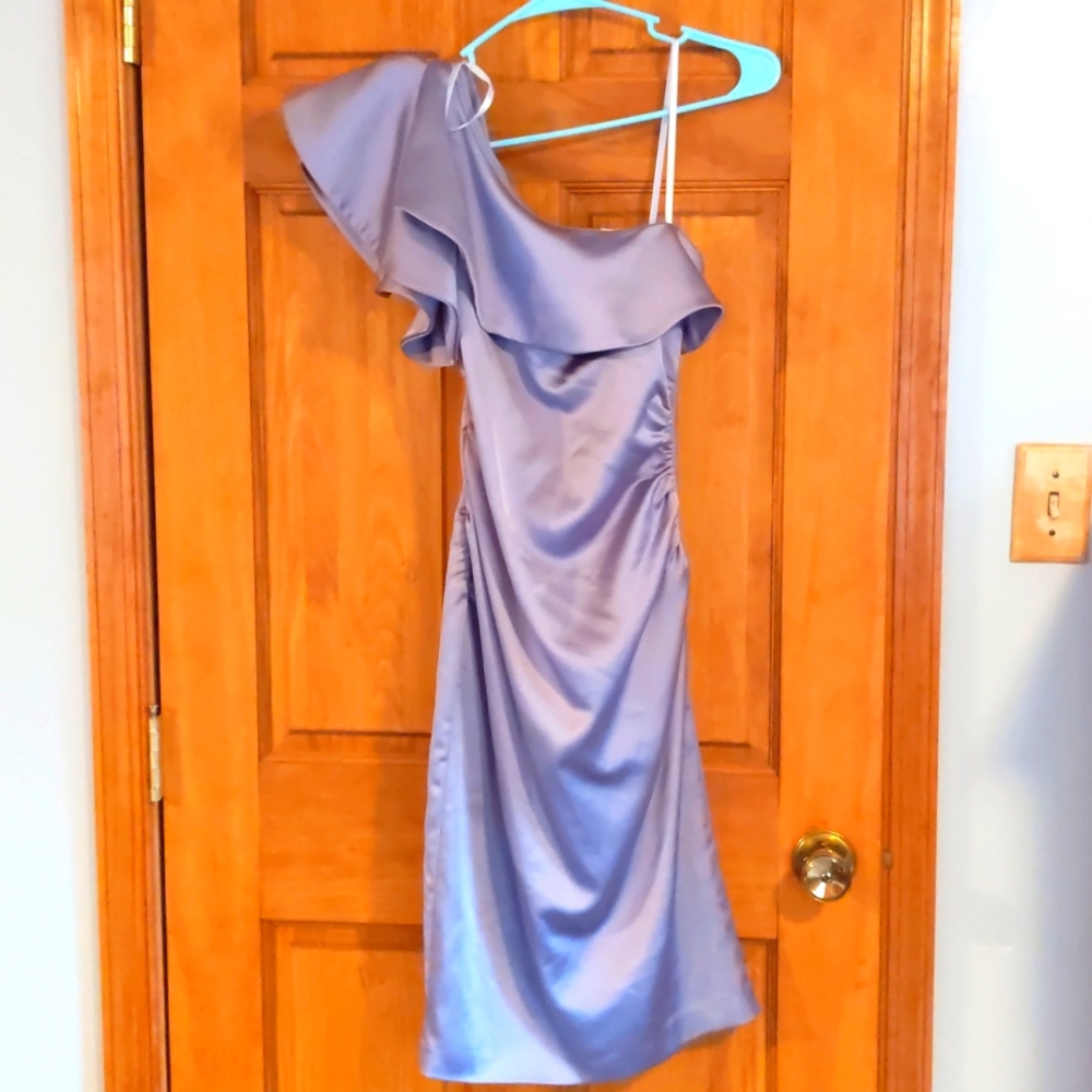 Formal Silver chrome ruched one shoulder dress
